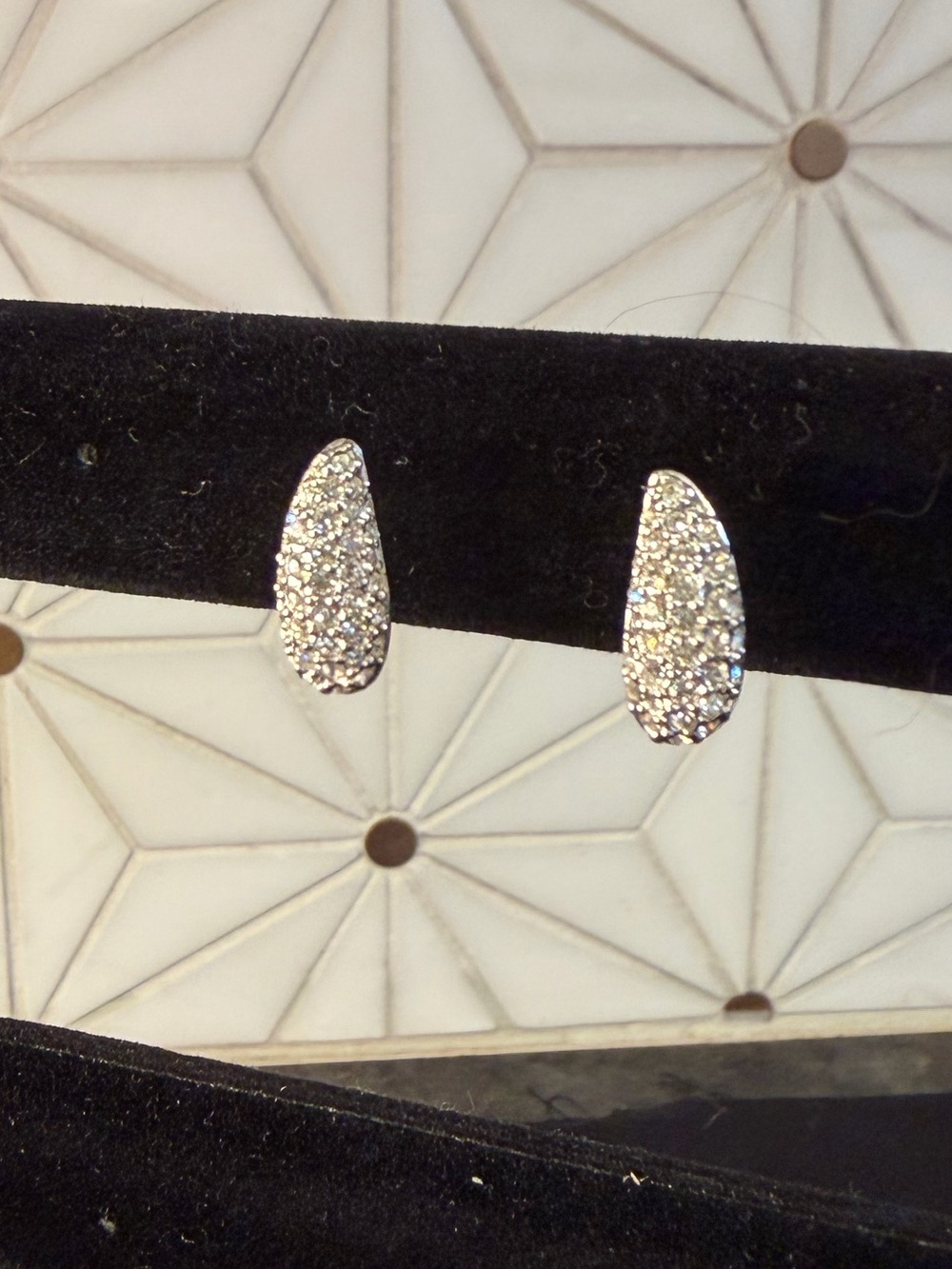 Vintage Swarovski Pavé Crystal Teardrop Stud Earrings Silver Swan Logo Signed
